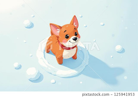 New Year puppy Portrait forest, Christmas Card with Place for text. AI-generated 125941953