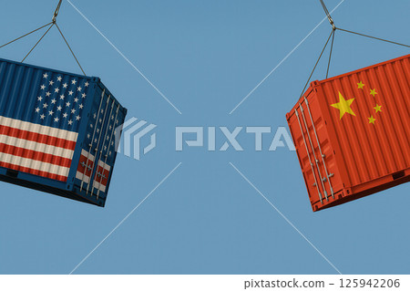 US and China trade war with containers 125942206