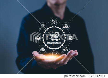Procurement management and supply chain concept. Procurement icons related to logistics, supply chain, and inventory management. procurement in ensuring efficient business operations. delivery service Procurement management and supply chain concept. Procurement icons related to logistics, supply chain, and inventory management. procurement in ensuring efficient business operations. delivery service 125942411