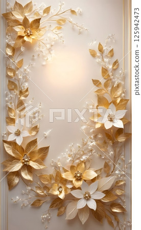 Magical Golden and Ivory Flowers in Soft Bokeh Light, Elegant floral Magical Golden and Ivory Flowers in Soft Bokeh Light, Elegant floral 125942473