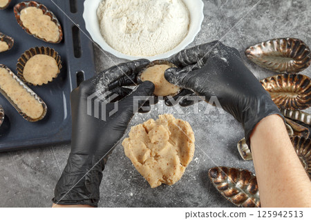 Dough formation. Metal shape 125942513