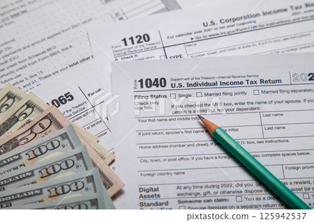 Income tax with instruction. Tax payment and filing concept 125942537