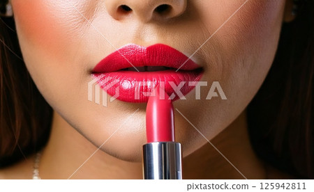 A woman wearing a lipstick 125942811