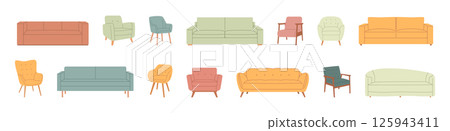 Collection of modern sofas and armchairs in pastel colors Collection of modern sofas and armchairs in pastel colors 125943411