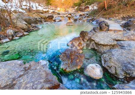 Gunma Prefecture, Agatsuma-gun, Kusatsu Onsen, Sainokawara Park in the early morning 125943866
