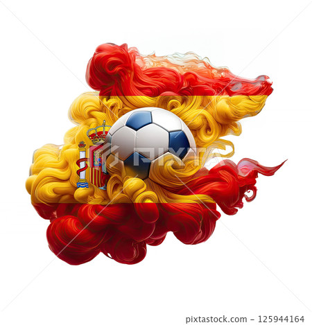 Illustration Soccer ball Spain Smoke Flag Europe country red yellow brush paint watercolor drawn stroke texture isolated background Illustration Soccer ball Spain Smoke Flag Europe country red yellow brush paint watercolor drawn stroke texture isolated background 125944164
