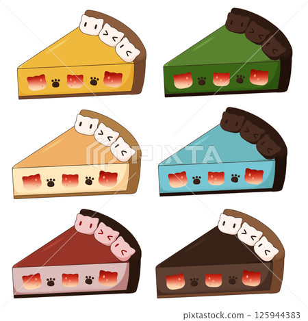 Cat-themed cut cake illustration 125944383