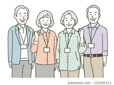 Group illustration of smiling senior men and women standing in a row 125945112