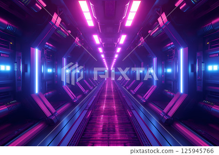 霓虹粉紅和紫色賽博龐克電路板走廊 125945766