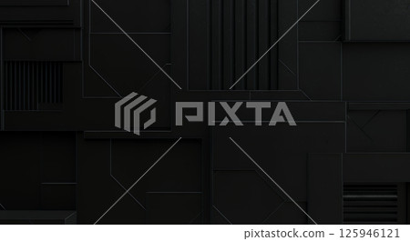 具有幾何圖案的深色金屬面板的超現實抽象插圖 125946121