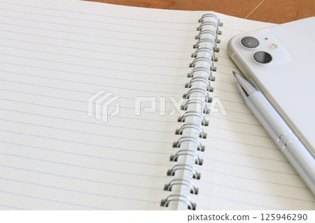 Notebook, smartphone and ballpoint pen, learning, education image 125946290