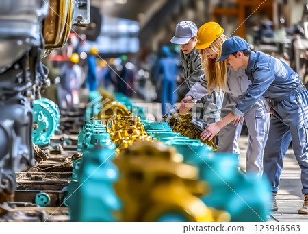 日本小型工廠圖片素材：一位專注於工作的年輕工程師 125946563