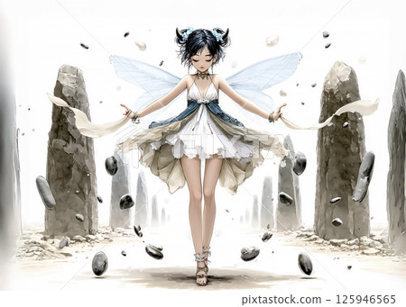 漂浮石頭的石仙子插圖素材 125946565