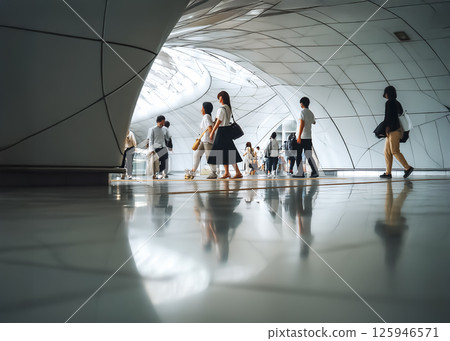 人們穿過地下通道的圖像 125946571