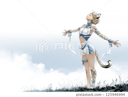 深呼吸的獵豹仙女的插畫素材 125946994