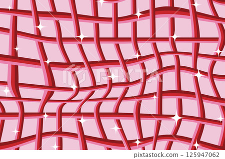 Psychedelic y2k abstract background in pink colors. Wavy distorted geometric pattern. Trendy trippy design. Curve crossed lines grid 125947062