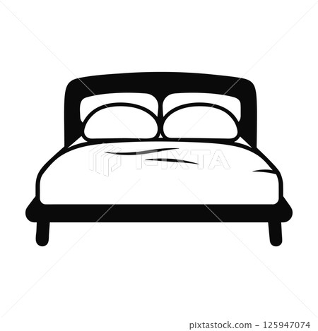 Bed vector icon. two pillows and blanket. Black silhouette isolated on white background Bed vector icon. two pillows and blanket. Black silhouette isolated on white background 125947074