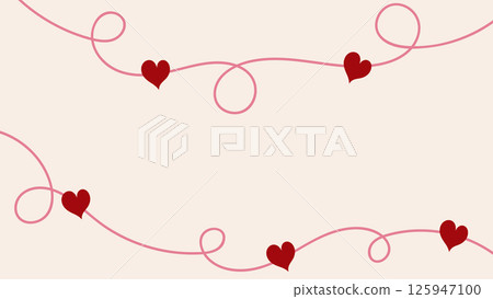 Hand drawn garland with hearts. Love frame with copy space for text. Red hearts in doodle style an curve lines 125947100