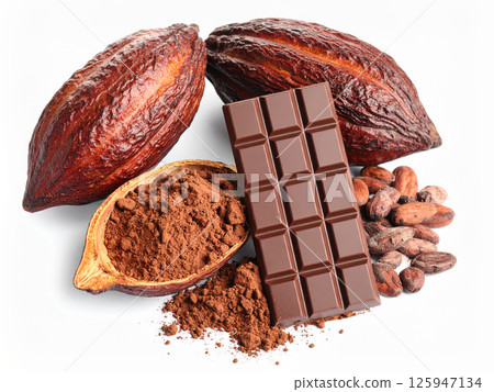 巧克力、可可果、可可豆、可可粉 巧克力、可可果、可可豆、可可粉 125947134
