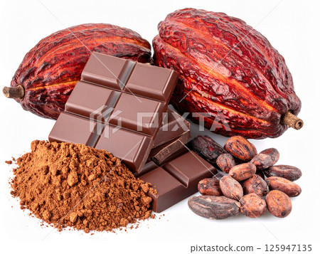 巧克力、可可果、可可豆、可可粉 巧克力、可可果、可可豆、可可粉 125947135