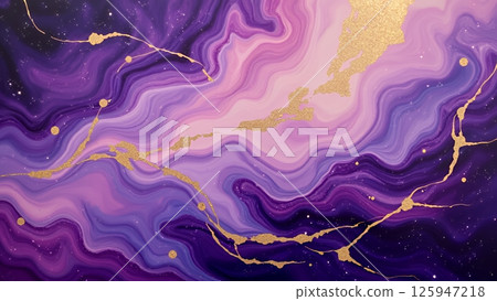 Swirling purple and violet nebula with impressionistic gold streaks Swirling purple and violet nebula with impressionistic gold streaks 125947218