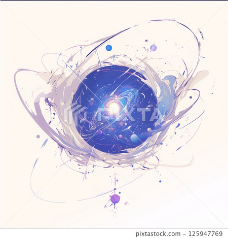 Fantastic space and planet abstract art with light shining from the center 125947769
