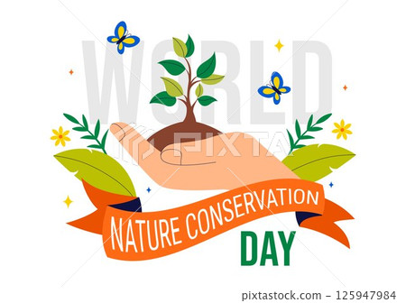 World Nature Conservation Day Vector Illustration featuring a World Map, Tree, and Eco Friendly Ecology and Environmental Preservation in a Background 125947984