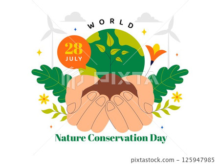 World Nature Conservation Day Vector Illustration featuring a World Map, Tree, and Eco Friendly Ecology and Environmental Preservation in a Background 125947985