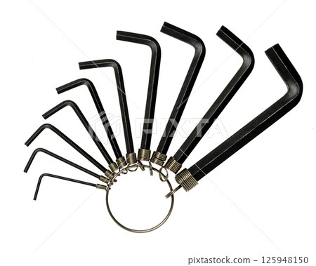 A set of hexagonal wrenches attached to a ring A set of hexagonal wrenches attached to a ring 125948150