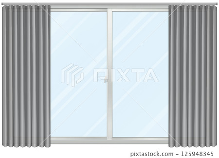 Window and gray curtains Glass Window and gray curtains Glass 125948345