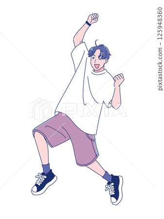 充滿活力的動漫風格男學生，全身 125948360