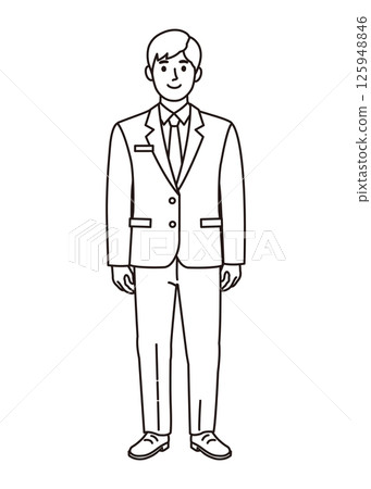 Simple black and white illustration of a standing male businessman Simple black and white illustration of a standing male businessman 125948846