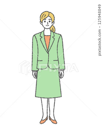一位站立的女商人的簡單彩色插圖 125948849