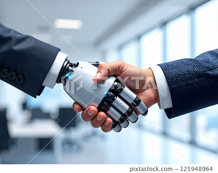Robot and human handshake: AI-generated image 125948964