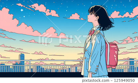 A girl looking up at the sky 125949050