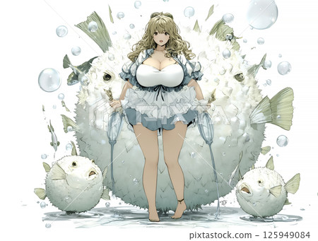 走在父母和孩子河豚前面的河豚仙子的插圖素材 走在父母和孩子河豚前面的河豚仙子的插圖素材 125949084