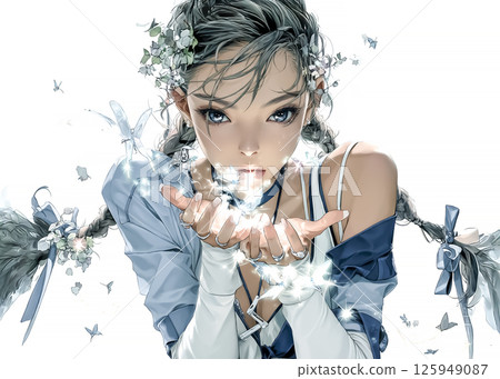 Illustration material of a firefly fairy gazing at fireflies 125949087