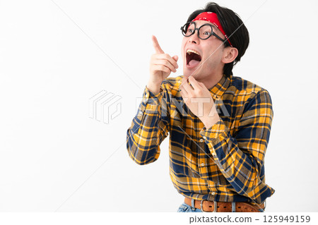 Young man wearing checked clothes 125949159