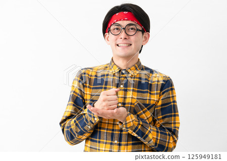 Young man wearing checked clothes 125949181