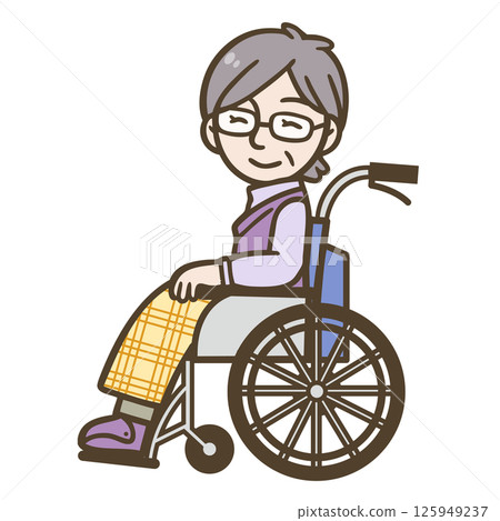 坐在輪椅上的微笑老年婦女的插圖（醫療、護理、福利） 125949237