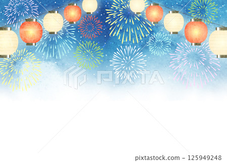燈籠、煙火、背景、夏季賀卡、水平 125949248