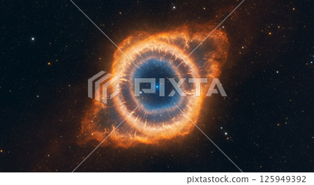 Cosmic Eye Nebula with its complex ring of orange-brown and deep blue gas 125949392