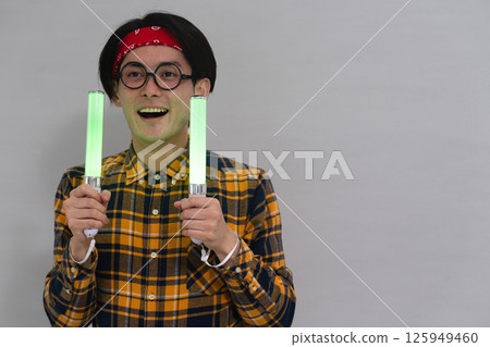Young man wearing checked clothes 125949460