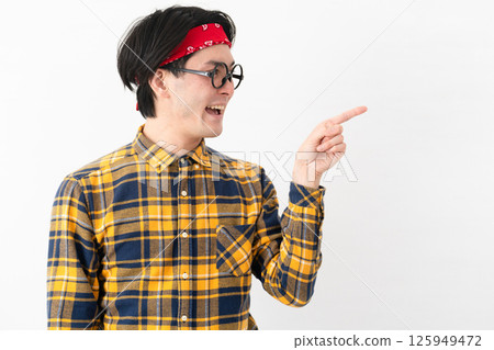 Young man wearing checked clothes 125949472