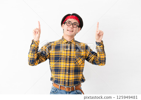 Young man wearing checked clothes Young man wearing checked clothes 125949481