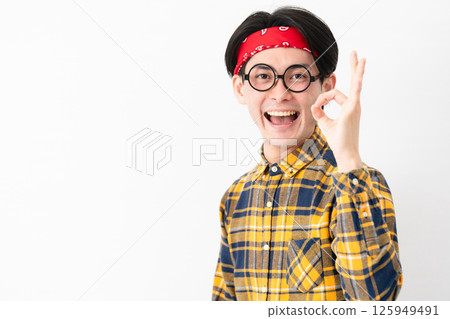 Young man wearing checked clothes 125949491