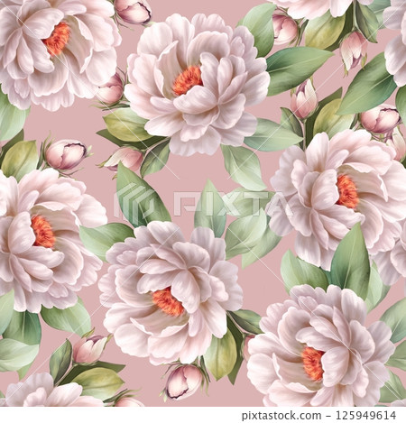 Elegant Peony Pink Floral Seamless Pattern Elegant Peony Pink Floral Seamless Pattern 125949614