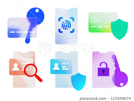 glassmorphism cyber security 3D icon set 125949674