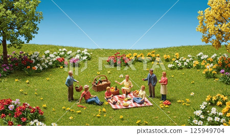 Miniature natural landscapes with a seasonal feel, featuring fresh spring greenery and flowers 125949704