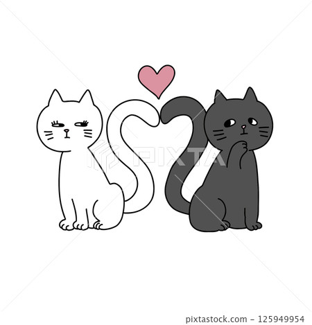 Two cats with hearts on their tails (white and black) 125949954
